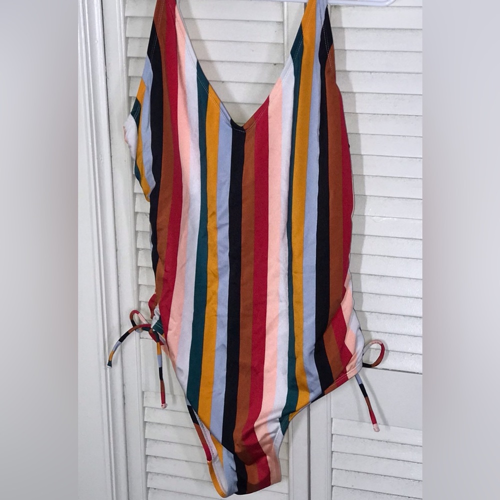 Time and Tru Ruched, Striped One-Piece Swimsuit